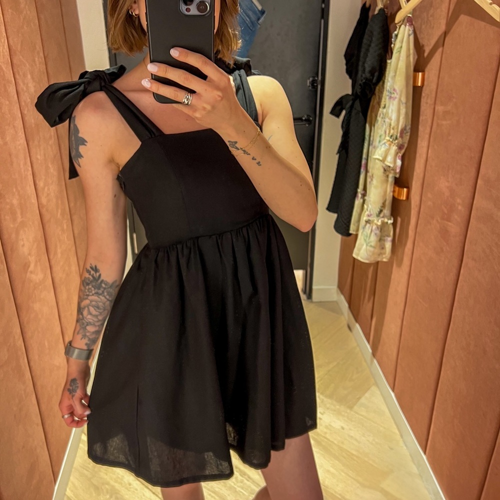 Miou Muse Black Tie Strap Mini Dress